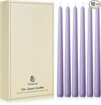 New Burning Formula Unscented Dripless 12-Inch Taper Candles Set of 12 - Lavender, for Wedding, Dinner - Smokeless, Long Burning - Hand Poured, Colored Tall Candlesticks - Lavanda