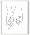 Holding Hands Wall Art Interlocking Fingers Continuous Line Drawing Love Connection 16x20 Inch Oak Wood White Framed Modern Romance Print for Bedroom