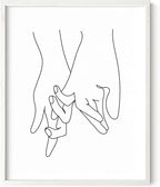 Holding Hands Wall Art Interlocking Fingers Continuous Line Drawing Love Connection 16x20 Inch Oak Wood White Framed Modern Romance Print for Bedroom