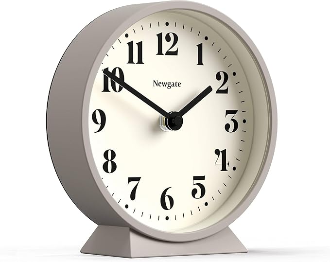 NEWGATE® Theatre Mantel Clock | Modern Classic Round Design | Stone | Contemporary Style for Desk, Table, Shelf or Bedside