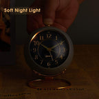 Metal Desk Alarm Clock, Retro Bedroom Table Vintage Analog Alarm Clock, Silent Non-Ticking Gold Clock, Bedside Décor(Sinor Gray)