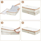 Under Bed Storage Container with Double Zippers, Foldable Oxford Fabric Organizer with Clear Top, Hard-Sided, Compressible Clothes & Blanket Bin, 32x16x11.4 Inch (3 Pack, Beige)