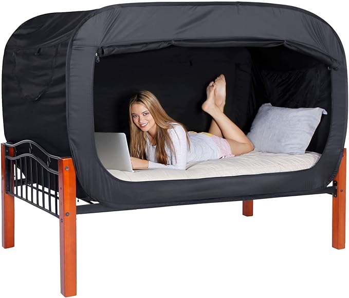Bed Tent Full Bed Canopy Portable Dream Tent for Adult Indoor Sleeping Tents with 2 Doors Breathable Private Space Tents, Black