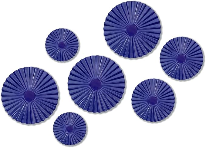 ITrixgan 7 Pieces Deep Blue Wall Art Round Metal Modern Accent Large Sunburst Hanging Decorations Above Bed TV for Home Office Bedroom Living Room