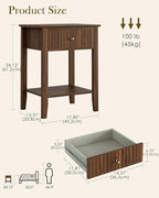 Fluted Nightstand, Farmhouse Night Stand with 1 Drawers, Mid Century Modern Side Accent Table,Bedside End Table for Bedroom, Living Room, Brown