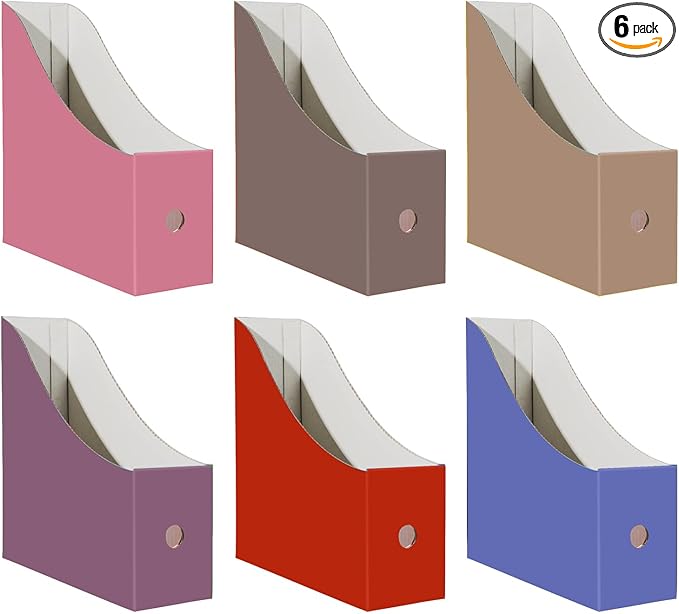 Limitliho Magazine File Folder Holder for Desk, Book Bins for Classroom Library,Office,Home, 10.6" H x 10.2" L x 3.5" W in Cardboard Paper Organizer (Elegant color, 6 Pack)