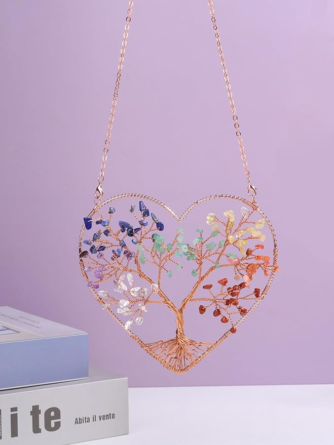MANIFO 7 Chakra Crystal Tree Life Hanging Ornament Heart Healing Crystal Gemstone Hanging Decoration for Home Garden Window Wall Gifts