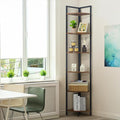 CAPHAUS 6 Tier Corner Shelf, 71.1-Inch Tall Corner Bookshelf, Corner Display Rack with Metal Frame, Round Corner Shelf Unit Rack, Tall Corner Stand for Bathroom, Living Room, Home, Office, Rustic Oak