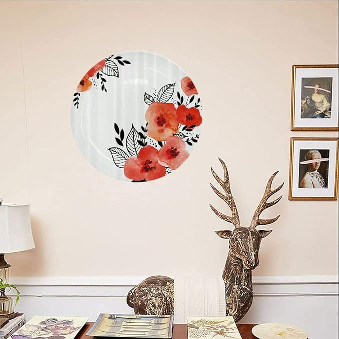 Ceramic Display Plate, Floral Ceramic Hanging Decorative Plate, Vibrant Colored Poppies Art Print, 10 Inch, Household Custom Ceramic Plate, Vermilion Black