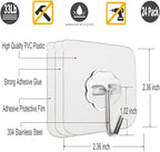 12 Pack Heavy Duty Self Adhesive Hooks - 33lb Max, Transparent, Waterproof, Sticky Wall Hooks for Keys, Bathroom, Shower, Outdoor, Kitchen, Door, Home Improvement, Utility | Heavy Duty, 33lb Max, Waterproof, for Keys, Bathroom, Shower