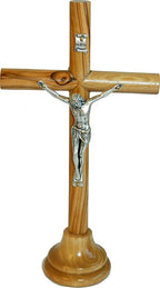Holy Land Market Olive Wood Smooth Round Sticks Bethlehem Catholic Crucifix - Modern Style (Crucifix, 7.5 Inches)