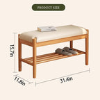 Solid Wood Shoe Bench with Cushion, 2-Tier Shoe Rack for Front Door Entrance, Enterway Benches with Shoe Storage (Natural, 31.5in)