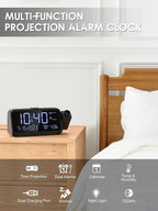 ROCAM Projection Alarm Clock, Digital Clock with 180° Projector on Ceiling Wall, Dual Loud Alarm Clocks for bedrooms with Weekday/Weekend Mode,2 USB Ports, Dimmer, Temp, Humidity, Night Light, Snooze