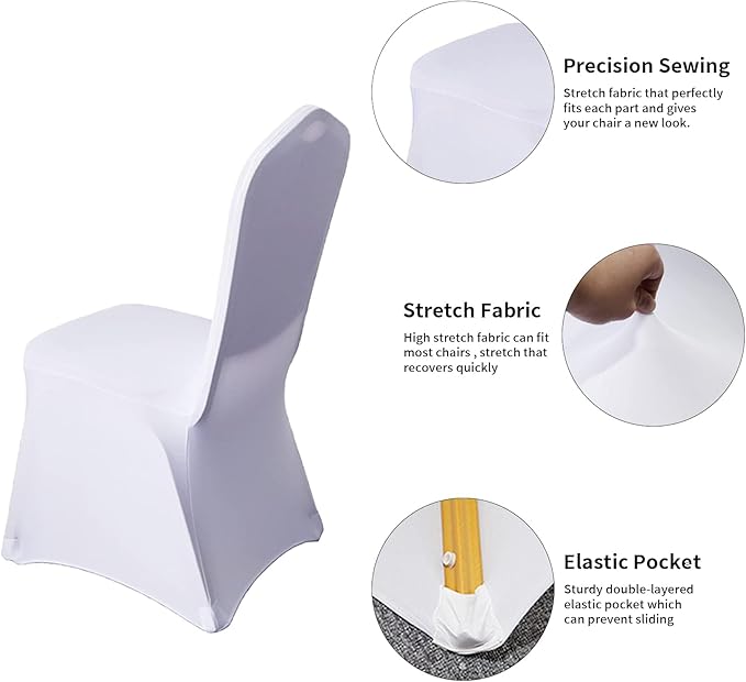 50Pcs White Washable Removable Universal for Wedding Party Dining Banquet Polyester Spandex Stretch Slipcovers Chair Covers