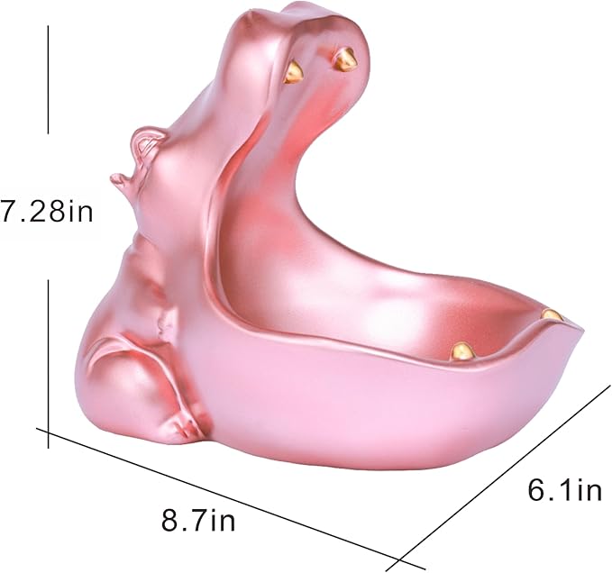 Hippo Statue, Hippo Resin Furniture Ornament Sculpture, Suitable for Home Decor, Desktop Hippo Candy Bowl, Entryway Table Storage Vessel, Storage Box (Pink)