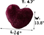 MorroMorn Fluffy Heart Throw Pillows, Shaggy Decorative Pillow for Sofa Couch Bed, Cute Room Decor Decorations for Women Girls Kids (Maroon)