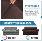 H.VERSAILTEX Sofa Cover 3 Piece T Cushion Sofa Slipcovers Thick Velvet Couch Cover Furniture Protector Stretch T Cushion Sofa Covers for 2 Cushion Couch with 2 T Cushion Covers Washable, Brown