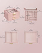 SONGMICS GISELLA Collection - Jewelry Box Organizer, 3-Layer Jewelry Storage with 2 Drawers, Shiny Metal Hardware, Glass Lid, Modern, 8 x 9.1 x 5.3 Inches, Jelly Pink and Gold Color UJBC239SA01S