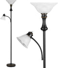 71'' Torchiere Floor Lamps for Living Room, Tall Floor Lamp for Bedroom with Adjustable Angle Arc Reading lamp, Modern Standing lamp with Glass Shade, Knob Switch, Bulb Included, Black