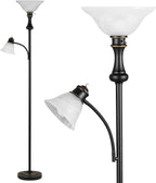 71'' Torchiere Floor Lamps for Living Room, Tall Floor Lamp for Bedroom with Adjustable Angle Arc Reading lamp, Modern Standing lamp with Glass Shade, Knob Switch, Bulb Included, Black