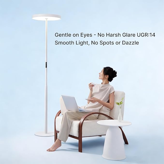 Floor Lamp Modern - Motion Sensor, Full Spectrum Standing Light for Bedroom, Living Room & Office - Double-Sided Illumination, 36000+h Lifetime, 7200LM, 4000K, White Floor Lamp, Natural Daylight