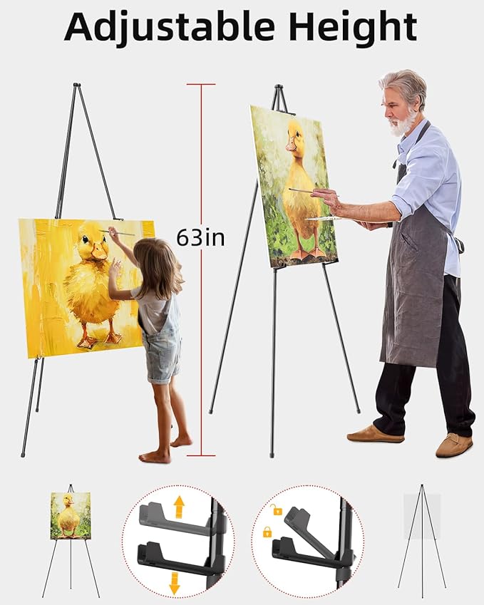 Nicpro Art Folding Easels for Display, 2 Pack 63 Inches Metal Floor Easel Stand Bulk Tripod Black Collapsible for Sign Artist Poster Wedding | with Carry Bag