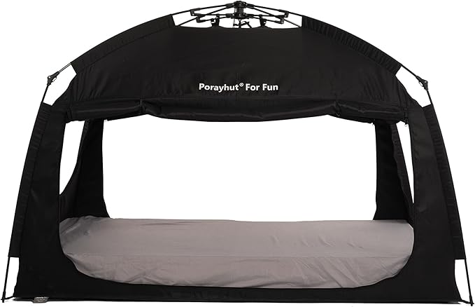 Indoor Instant Privacy Bed Tent for Sleeping,Quick Set-up Bed Canopies,Portable Bed Drapes with Large Space and 3 Doors (Black, Full)