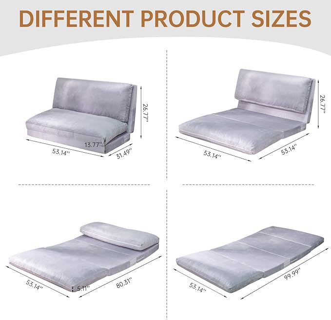 Bean Bag Chairs for Adults,Folding Sofa Bed,Floor Couch Bed, Foam Filling Fold Floor Mattress with Washable Soft Faux Fur Cover, Leisure Floor Couch for Bedroom Living Room(Grey, Double)