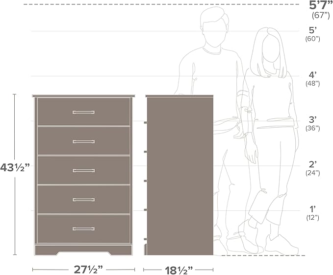 Prepac Rustic Ridge Farmhouse Dresser, Black Dresser for Bedroom, Chest of Drawers with 5 Drawers 18.5" D x 27.5" W x 43.5" H, BBDR-1605-1