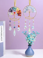 CrystalTears Aquamarine Crystal Tree Life Hanging Ornament for Wall Window Home Room Decor, Feng Shui Healing Crystals Gemstone Glass Suncatcher Car Ornament, Crystal Gifts for Women Christmas