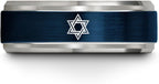 Mezuzah star Of David Ring - Gift for Jewish Family - Flat Dome Bevel - 8mm - Men Women - Yellow Gold Black Silver Blue - Anniversary Wedding - Personalized Custom Engraving - Band - Brushed Polished