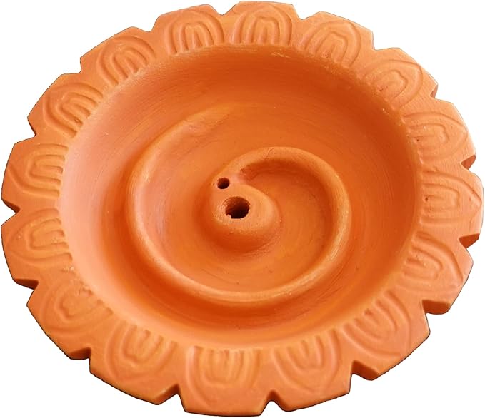 Clay Spiral Incense Burner | Handmade Clay Incense Holder | Terra-Cotta | Holds 1 Regular, 1 Joss Stick and Rope Incenses | Incense Stand Ash Catcher | Rope Incense Burner