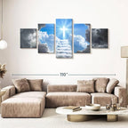 Elephant Stock Stairway To Jesus Christ Wall Art Multi Piece Canvas - 5 Panel Christian Pictures Decor - Digital Design Canvas Print - Christian Wall Decor - 92" X 42"