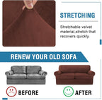 H.VERSAILTEX Sofa Cover 3 Piece T Cushion Loveseat Slipcovers Thick Velvet Couch Cover Stretch T Cushion Sofa Covers for 2 Cushion Couch with 2 Individual T Cushion Covers, Burnt Brick