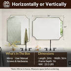 ANDY STAR Brushed Gold Rectangle Mirror, 24x36 Inch Scalloped Bathroom Mirror, Unique Rectangular Mirror with Scalloped Design, Anti-Rust Stainless Steel Frame Deep 1"