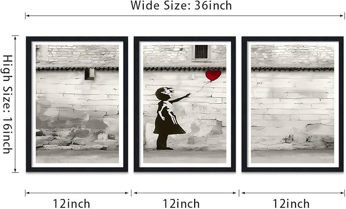 Novatique Banksy Street Wall Art Modern Graffiti Canvas Wall Art Teenager Street Art Painting Banksy Posters Prints for Living Room Bedroom,12" x 16" x 3Pcs