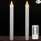 Homemory 2 Pcs White Flameless Taper Candles with Remote and Timer, Real Wax Made 9.6" Battery Operated Candle Stick Flickering, Led Taper Candles with Lifelike Flame for Indoor Home Decor