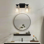 2 Light Matte Black Bathroom Vanity Light Over Mirror, Modern Vanity Lighting with Crystal Glass Shade, Wall Mount Bathroom Light Fixtures, E26 Base