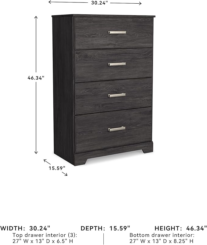 Signature Design by Ashley Belachime Casual 4 Drawer Chest with Easy Glide and Safety Stop, Gray