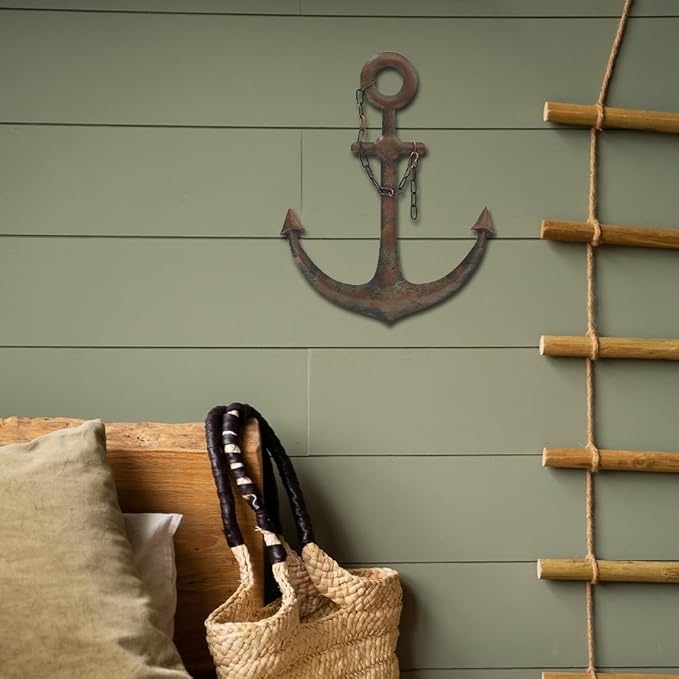 DECORKEY Anchor Wall Decor,Antique Metal Wall Art With Chain for Bedroom Living Room Dorm Home Wall Decor, Antique Metal Anchor Farmhouse Decor