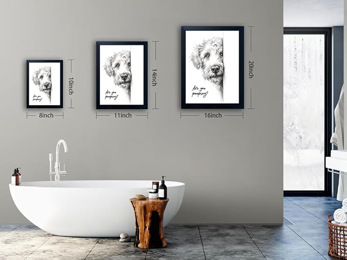 Gongyuanyihao Arts Funny Dog Bathroom Wall Art with Black Frame, Are You Pooping Sign for Farmhouse Restroom Decor, Rustic Humorous Canvas Print Painting Ready to Hang 16"x20"