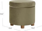 HomePop Home Decor | Upholstered Round Storage Ottoman | Ottoman with Storage for Living Room & Bedroom, Light Sage Green Velvet Large