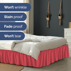 Wrap Around Dust Ruffle Bed Skirt - Red - for Queen Size Beds with 21 Inch Drop - Easy Fit Elastic Strap - Adjustable Pleated Bedskirt w/Brushed Fabric - Wrinkle Free - for Women, Men, Kids & Teens