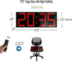 17.3'' Huge Digital Wall Clock, Home Gym Interval Workout Timers, with Countdown, Stopwatch, 7-Color Light, 8-Alarms, Calendar/Temperature Display, for HIIT/Tabata/FGB/EMOM (Red)