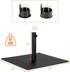 HAPPYGRILL 25" Patio Umbrella Base, 42 LBS Heavy Duty Umbrella Stand, Square Umbrella Base with Non-slip Pads, Tightening Knob & 2 Adapters