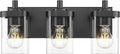 Bathroom Light Fixtures Over Mirror, 3-Light Matte Black Vanity Light with Square Clear Glass Shade, Modern Wall Sconces, Vanity Lighting Fixtures, VL194-MB-3