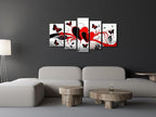 Wieco Art Red Flower Love Butterfly Abstract Oil Paintings on Canvas Wall Art Ready to Hang for Living Room Bedroom Home Decorations Modern 5 Panels Stretched and Framed 100% Hand Painted Artwork