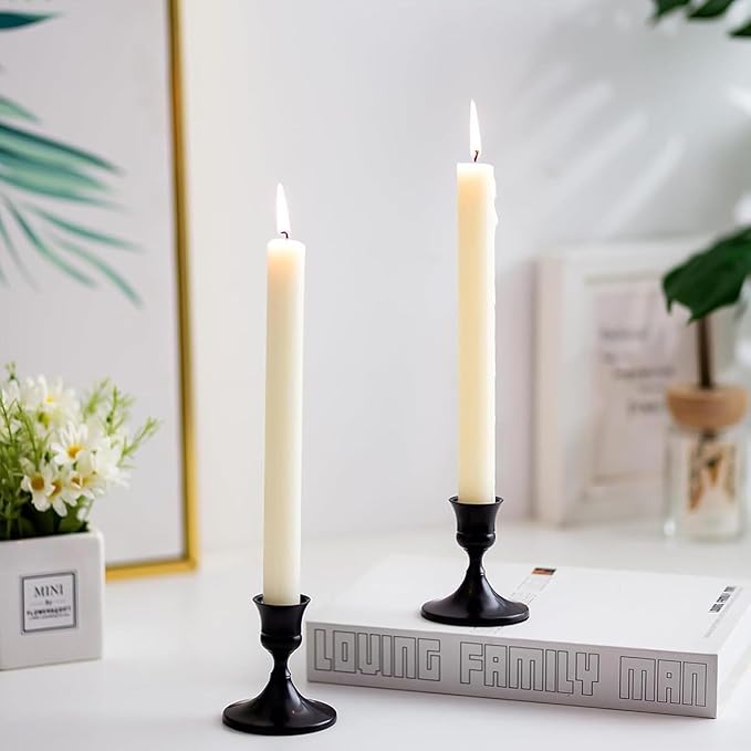 12 Pcs Silver Taper Candle Holders Vintage Candlesticks Holder for Home Decor Table Centerpiece Dining Party Festival Decorations (Black)