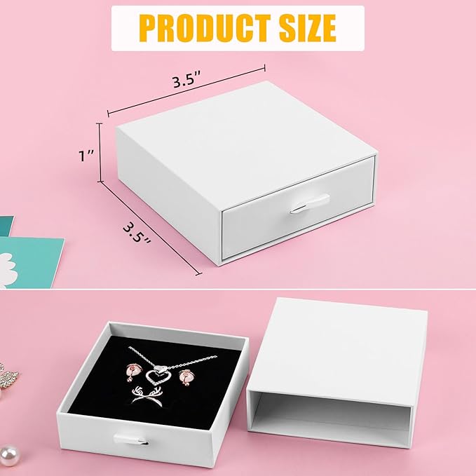 Cardboard Jewelry Boxes, 20 Pack 3.5×3.5x1Inch Jewelry Gift Boxes, Bulk Cotton Filled Small Jewelry Boxes with Lids for Necklace Ring Earring Display Box-White