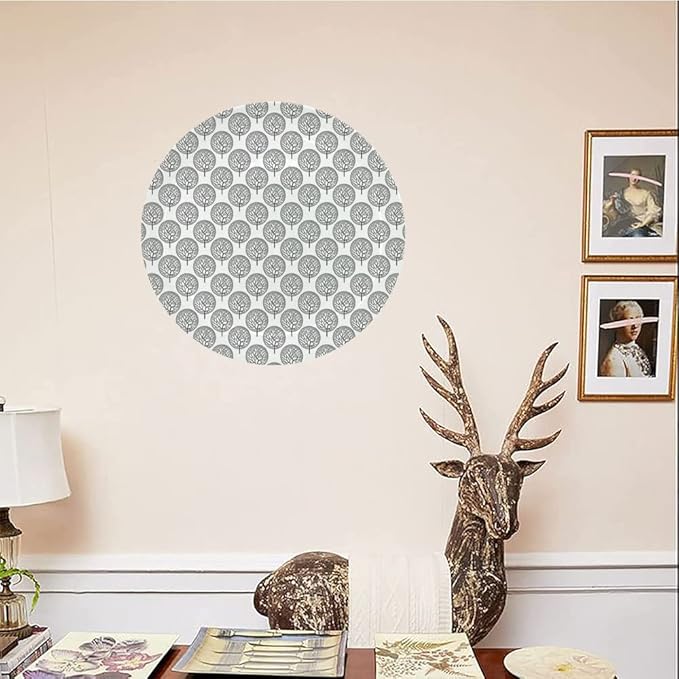Decorative Plates, Floral Print Ornament, Tree Pattern with Leaves Inside Circles Monochrome Mother, 10 Inch, Kitchen Wall Decor, Grey White